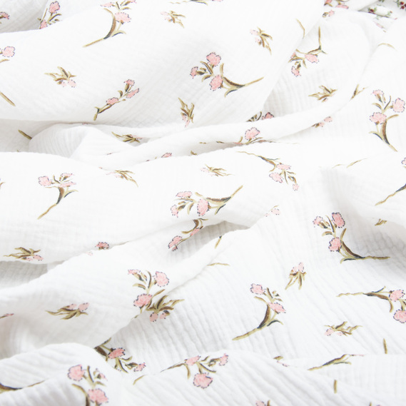 Ткань хлопок плательная Муслин двухслойный 140 см, 120 гр/м2 для платьев, блузок, юбок, халатов, костюмов гвоздика ніжна, фото 2