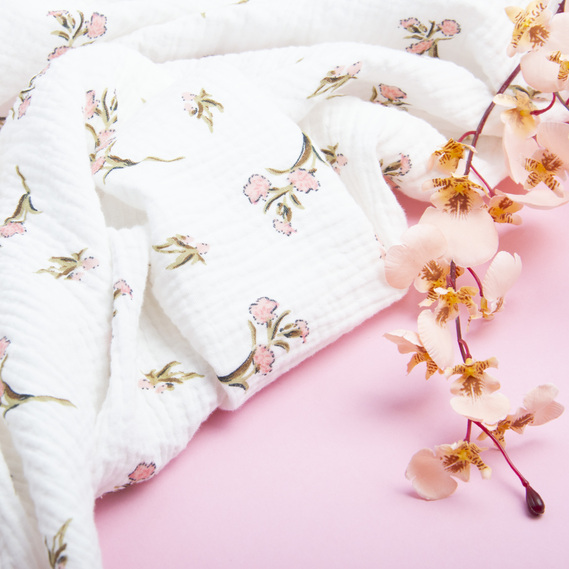 Ткань хлопок плательная Муслин двухслойный 140 см, 120 гр/м2 для платьев, блузок, юбок, халатов, костюмов гвоздика ніжна, фото 3