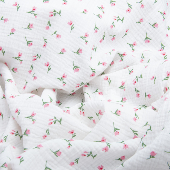 Two-Layer Cotton Muslin Fabric for Summer Clothing and Home Textiles двошарова тюльпан білий, фото 2