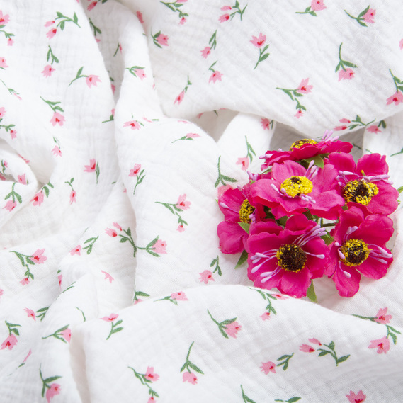 Two-Layer Cotton Muslin Fabric for Summer Clothing and Home Textiles двошарова тюльпан білий, фото 3