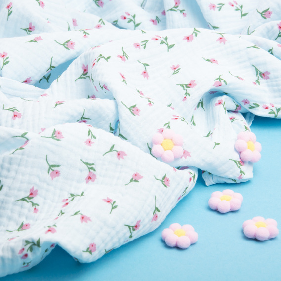 Two-Layer Cotton Muslin Fabric for Summer Clothing and Home Textiles двошарова тюльпан блакитний, фото 3