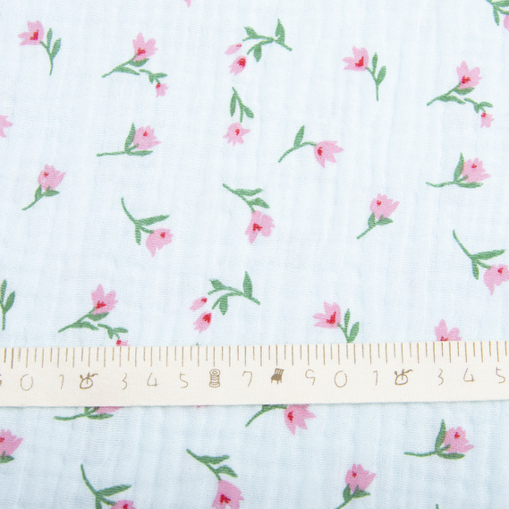 Two-Layer Cotton Muslin Fabric for Summer Clothing and Home Textiles двошарова тюльпан блакитний, фото 5