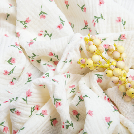 Two-Layer Cotton Muslin Fabric for Summer Clothing and Home Textiles двошарова тюльпан молоко, фото 3