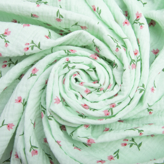 Тканина бавовняна платтяна Муслін двошарова 140 см, 120 г/м2 для суконь, блузок, спідниць, халатів, костюмів тюльпан м`ята, фото 1 Тканина бавовняна платтяна Муслін двошарова 140 см, 120 г/м2 для суконь, блузок, спідниць, халатів, костюмів тюльпан м`ята, фото 1