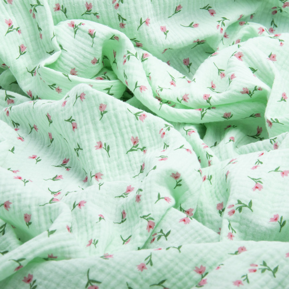 Тканина бавовняна платтяна Муслін двошарова 140 см, 120 г/м2 для суконь, блузок, спідниць, халатів, костюмів тюльпан м`ята, фото 2 Тканина бавовняна платтяна Муслін двошарова 140 см, 120 г/м2 для суконь, блузок, спідниць, халатів, костюмів тюльпан м`ята, фото 2