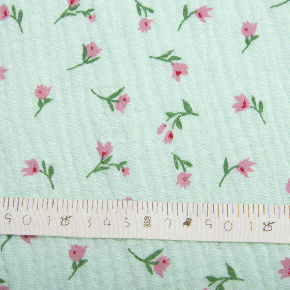 Тканина бавовняна платтяна Муслін двошарова 140 см, 120 г/м2 для суконь, блузок, спідниць, халатів, костюмів тюльпан м`ята, фото 4