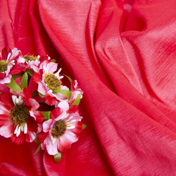 Ткань костюмная тафта стрейч Тифани, 150 см, для одежды, платьев, костюмов, юбок корал, фото 3