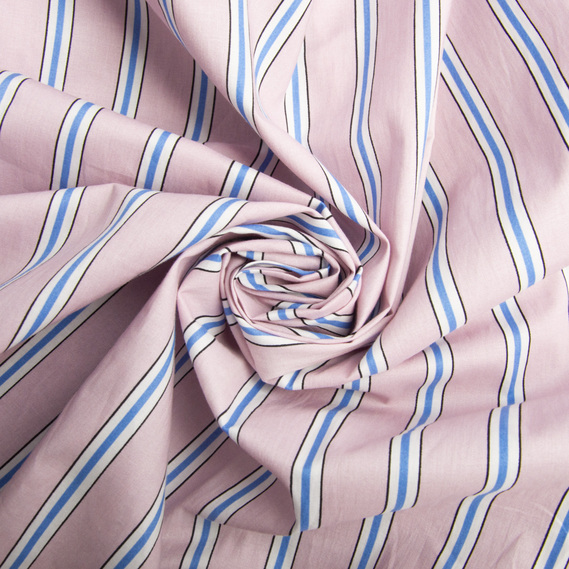 Ткань поплин стрейч Полоска пудра/т.блак, Смуга, фото 1