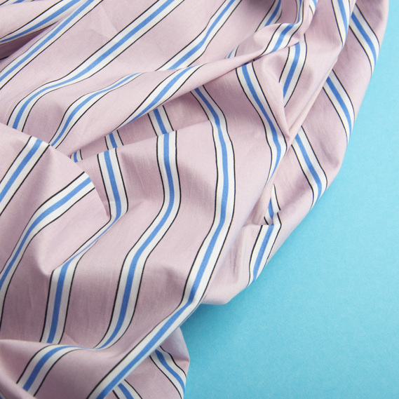 Ткань поплин стрейч Полоска пудра/т.блак, Смуга, фото 2