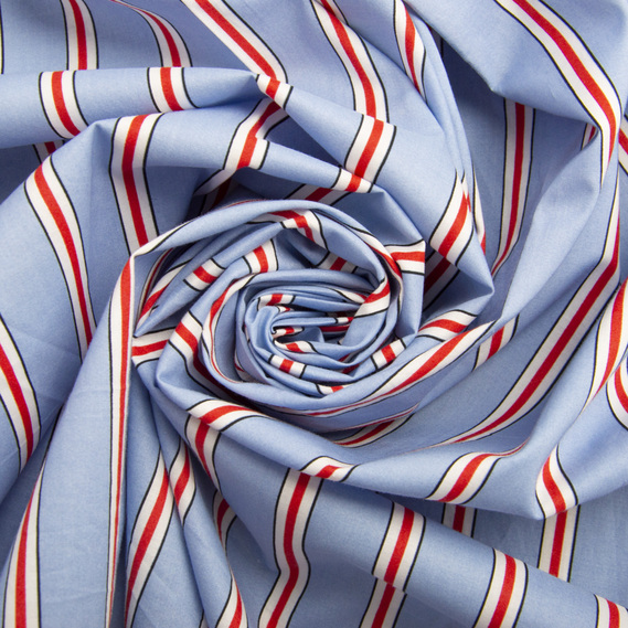 Тканина поплін стрейч Смуга т.блак/червоний, Смуга, фото 1