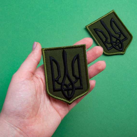 Chevron embroidered on Velcro - Trident Coat of Arms of Ukraine 6x8 olive, Embroidered Patch, фото 5