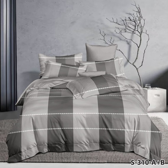 SATIN fabric S-310-A клітина сіра, фото 1