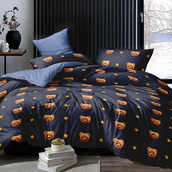 Тканина бавовна сатин для постільної білизни, натуральна тканина, постільна білизна 120 гр/м2 S-090-A ведмедики т/сині, фото 1