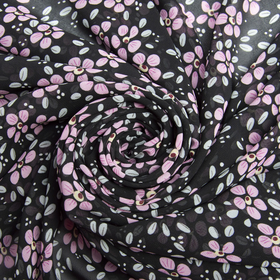 Тканина плательна шифон Марічка чорно/бузок, фото 1