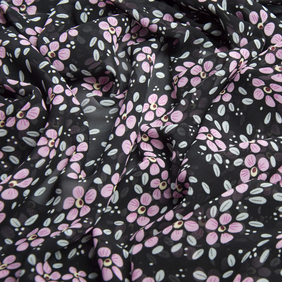 Тканина плательна шифон Марічка чорно/бузок, фото 2