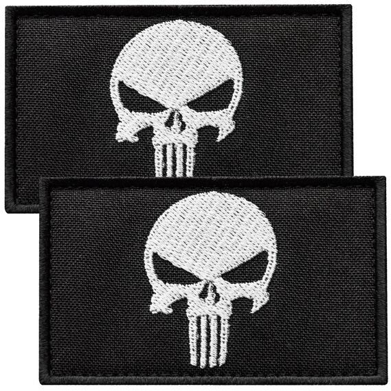 Set of chevrons 2 pcs with Velcro PUNISHER white skull 5x8 cm, фото 1