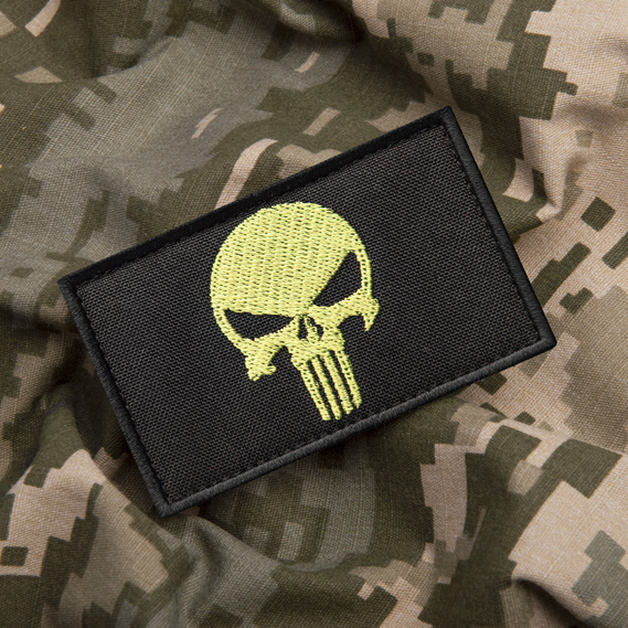 Набір шевронів 2 шт з липучкою PUNISHER Череп Каратель жовтий, вишитий патч 5х8 см, фото 9