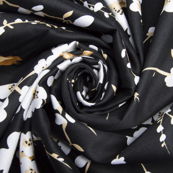 Satin printed fabric V-4.24042/103 сакура чорний, фото 1 Satin printed fabric V-4.24042/103 сакура чорний, фото 1