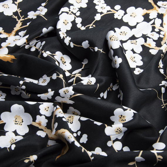 Satin printed fabric V-4.24042/103 сакура чорний, фото 2 Satin printed fabric V-4.24042/103 сакура чорний, фото 2
