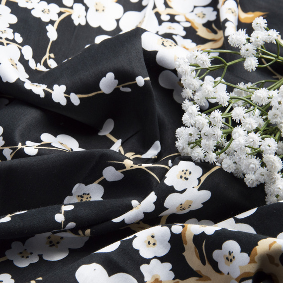 Ткань сатин набивной V-4.24042/103 сакура чорний, фото 3