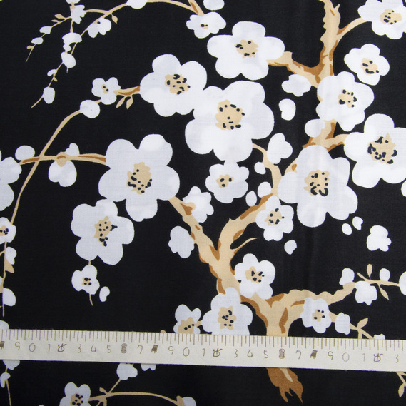 Ткань сатин набивной V-4.24042/103 сакура чорний, фото 4