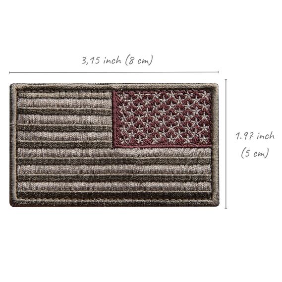 Set of chevrons 2 pcs with Velcro USA Flag khaki mirrored 5x8 cm, embroidered patch, фото 3