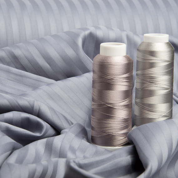 Ткань сатин для постельного белья жаккард в полоску 1 см, хлопок, пл 130 гр/м2, 240 см V-32 сіро/синій, фото 3