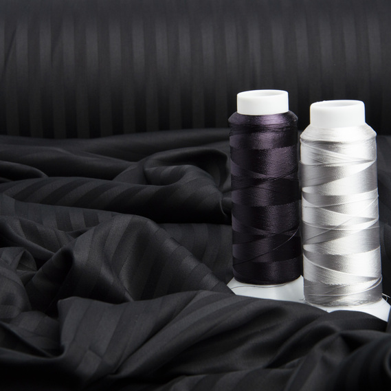 Тканина сатин для постільної білизни жакард смуга 1 см, бавовна, щіл 130 гр/м2, 240 см V-52 чорний, фото 3