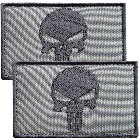 Набор шевронов 2шт с липучкой PUNISHER Череп Каратель серый, вышитый патч 5х8 см, фото 1 Набор шевронов 2шт с липучкой PUNISHER Череп Каратель серый, вышитый патч 5х8 см, фото 1