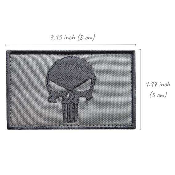 Набор шевронов 2шт с липучкой PUNISHER Череп Каратель серый, вышитый патч 5х8 см, фото 4 Набор шевронов 2шт с липучкой PUNISHER Череп Каратель серый, вышитый патч 5х8 см, фото 4