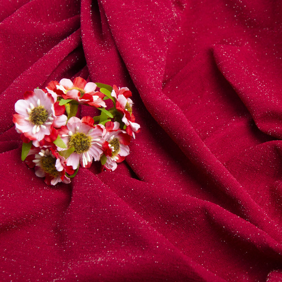 Ткань трикотаж Мона с металликом V-6 гранат, фото 3