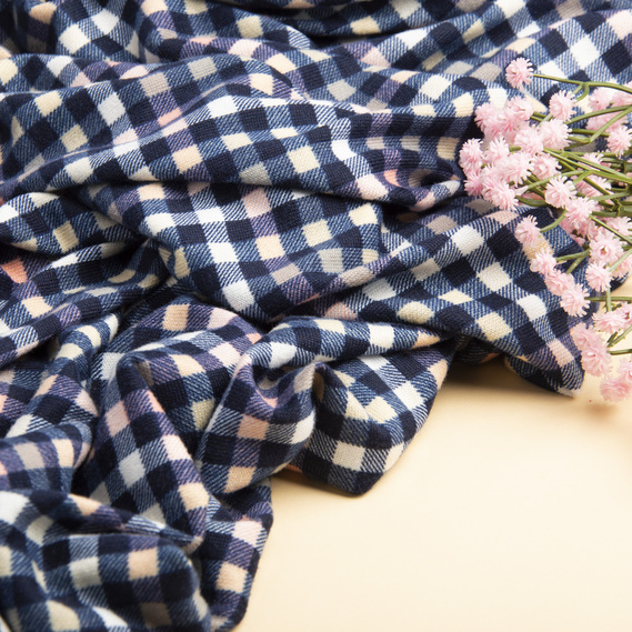 Vermont Knit Fabric клітина дрібна корал синя, фото 3