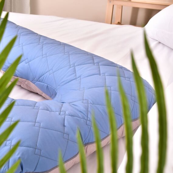 Наволочка на П-подушку зі стібкою для вагітних та відпочинку 140х75х20 см з блискавкою джинс/св.сіра, фото 2 Наволочка на П-подушку зі стібкою для вагітних та відпочинку 140х75х20 см з блискавкою джинс/св.сіра, фото 2