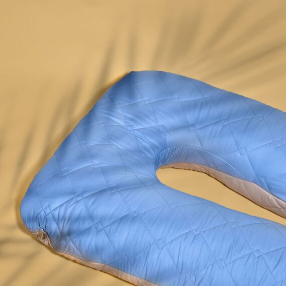 Наволочка на П-подушку зі стібкою для вагітних та відпочинку 140х75х20 см з блискавкою джинс/св.сіра, фото 5 Наволочка на П-подушку зі стібкою для вагітних та відпочинку 140х75х20 см з блискавкою джинс/св.сіра, фото 5