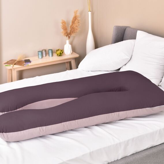 Подушка П-форма IDEIA 140х75х20 см U-shape для беременных, реабилитации и повседневного комфорта с наволочкой на молнии, антиалергенная беж/шоколад, фото 8