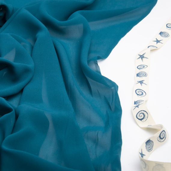 Ткань плательная шифон Sheila легкая полупрозрачная для платьев, блуз. аксессуаров мор бриз, фото 3 Ткань плательная шифон Sheila легкая полупрозрачная для платьев, блуз. аксессуаров мор бриз, фото 3