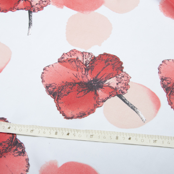 Ткань шифон софт маки червоно/персик, Квітковий, фото 4