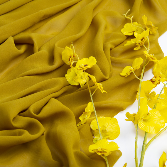 Ткань плательная шифон Sheila легкая полупрозрачная для платьев, блуз. аксессуаров зелена олива, фото 3