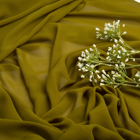 Тканина платтяна шифон Sheila легка напівпрозора для суконь, блузок, аксесуарів хакі, фото 3