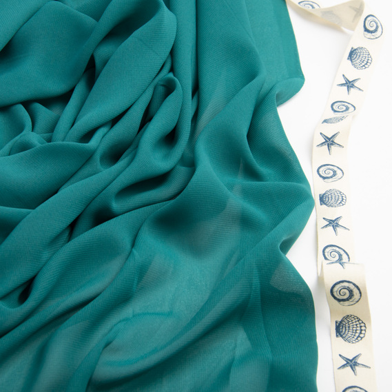 Ткань плательная шифон Sheila легкая полупрозрачная для платьев, блуз. аксессуаров мор хвиля, фото 3 Ткань плательная шифон Sheila легкая полупрозрачная для платьев, блуз. аксессуаров мор хвиля, фото 3