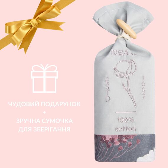 Підковдра 145х215 см сатин бавовна натуральна TM IDEIA в упаковці квіти графіт, фото 4