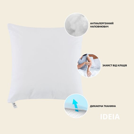 Pillow NORDIC CLASSIC 60х60 IDEIA anti-allergenic fiber білий, фото 4
