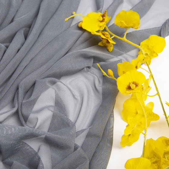 Тканина сітка стрейч м`яка однотонна V-1536 сіра, фото 3