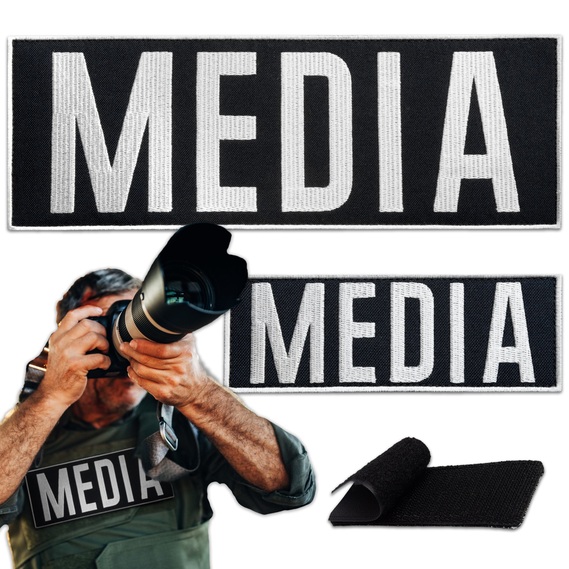 Набор шевронов 2 шт с липучкой MEDIA 9х25 + 4,5х12,5 см черный, для медиа, прессы и журналистов, фото 1