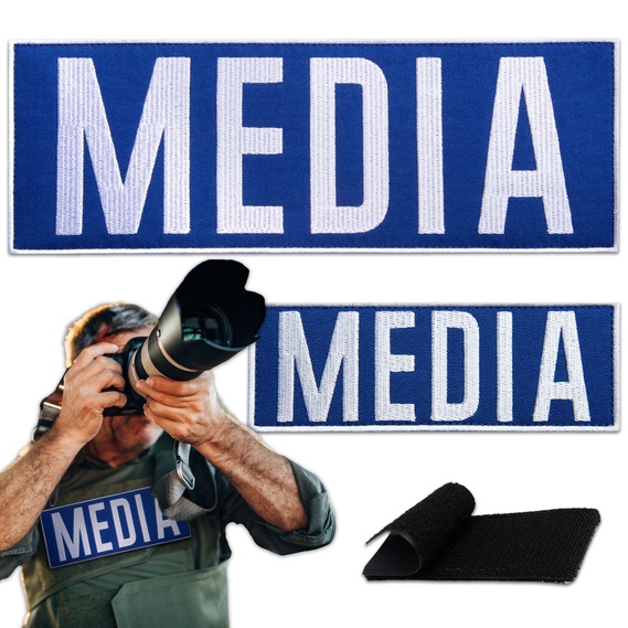 Набор шевронов 2 шт с липучкой MEDIA 9х25 + 4,5х12,5 см синий, для медиа, прессы и журналистов, фото 1