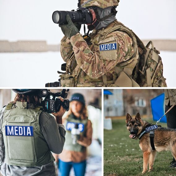 Набор шевронов 2 шт с липучкой MEDIA 9х25 + 4,5х12,5 см синий, для медиа, прессы и журналистов, фото 2