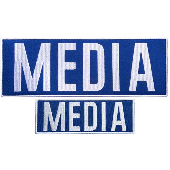 Набор шевронов 2 шт с липучкой MEDIA 9х25 + 4,5х12,5 см синий, для медиа, прессы и журналистов, фото 5