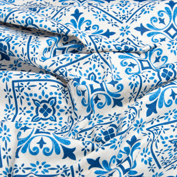 Тканина декоративна Версаль бавовна з водовідштовхувальним просоченням, для скатертин, штор, декору V-001 джинс, фото 2