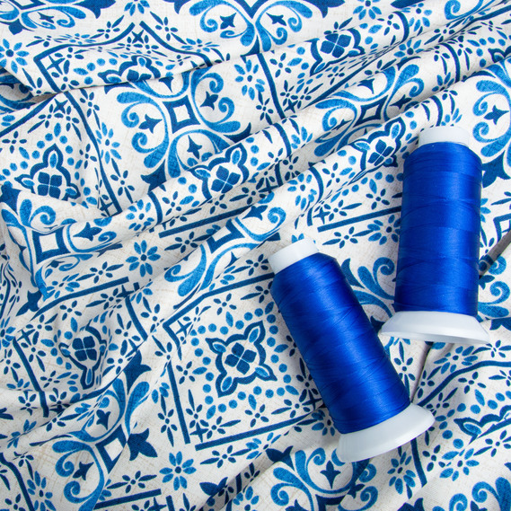 Тканина декоративна Версаль бавовна з водовідштовхувальним просоченням, для скатертин, штор, декору V-001 джинс, фото 4