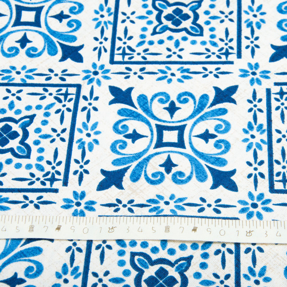 Тканина декоративна Версаль бавовна з водовідштовхувальним просоченням, для скатертин, штор, декору V-001 джинс, фото 5